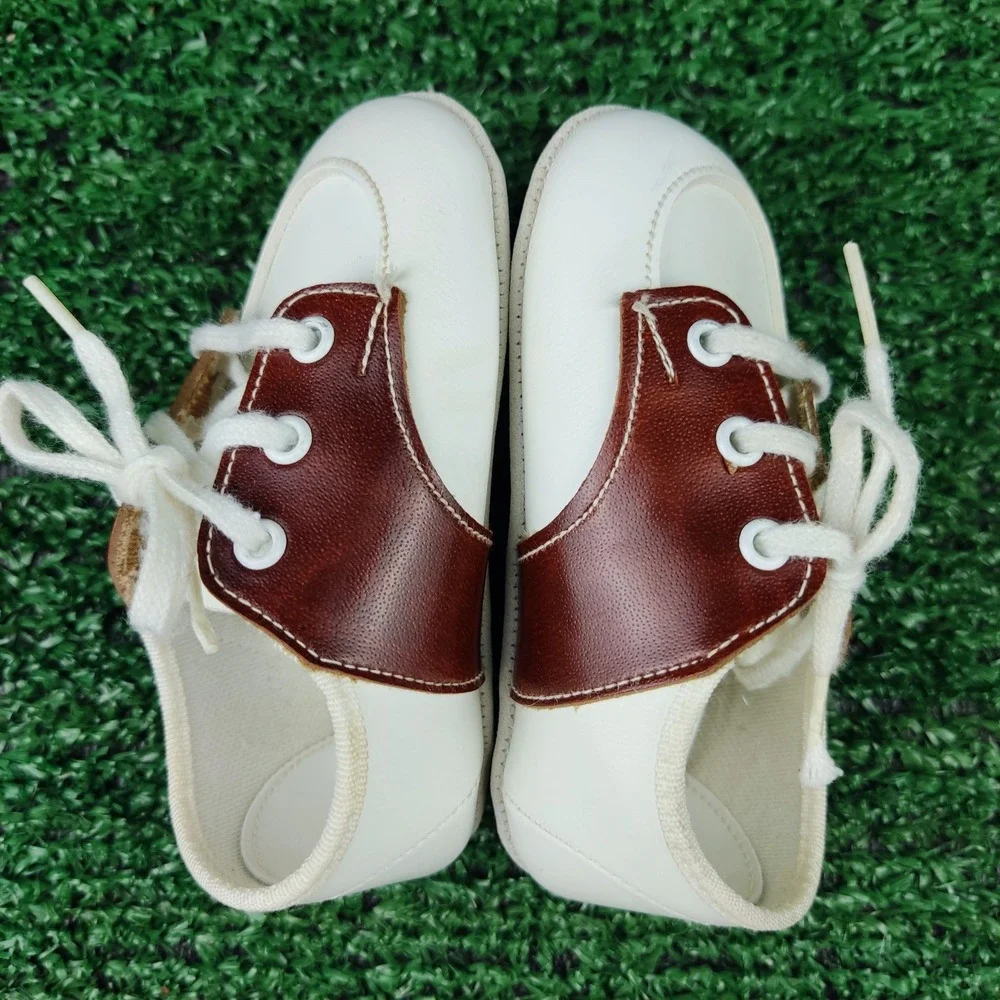 Unbranded Saddle Shoes Unisex Kids Size 2 White Brown Oxford Lace Up Pre-Walker